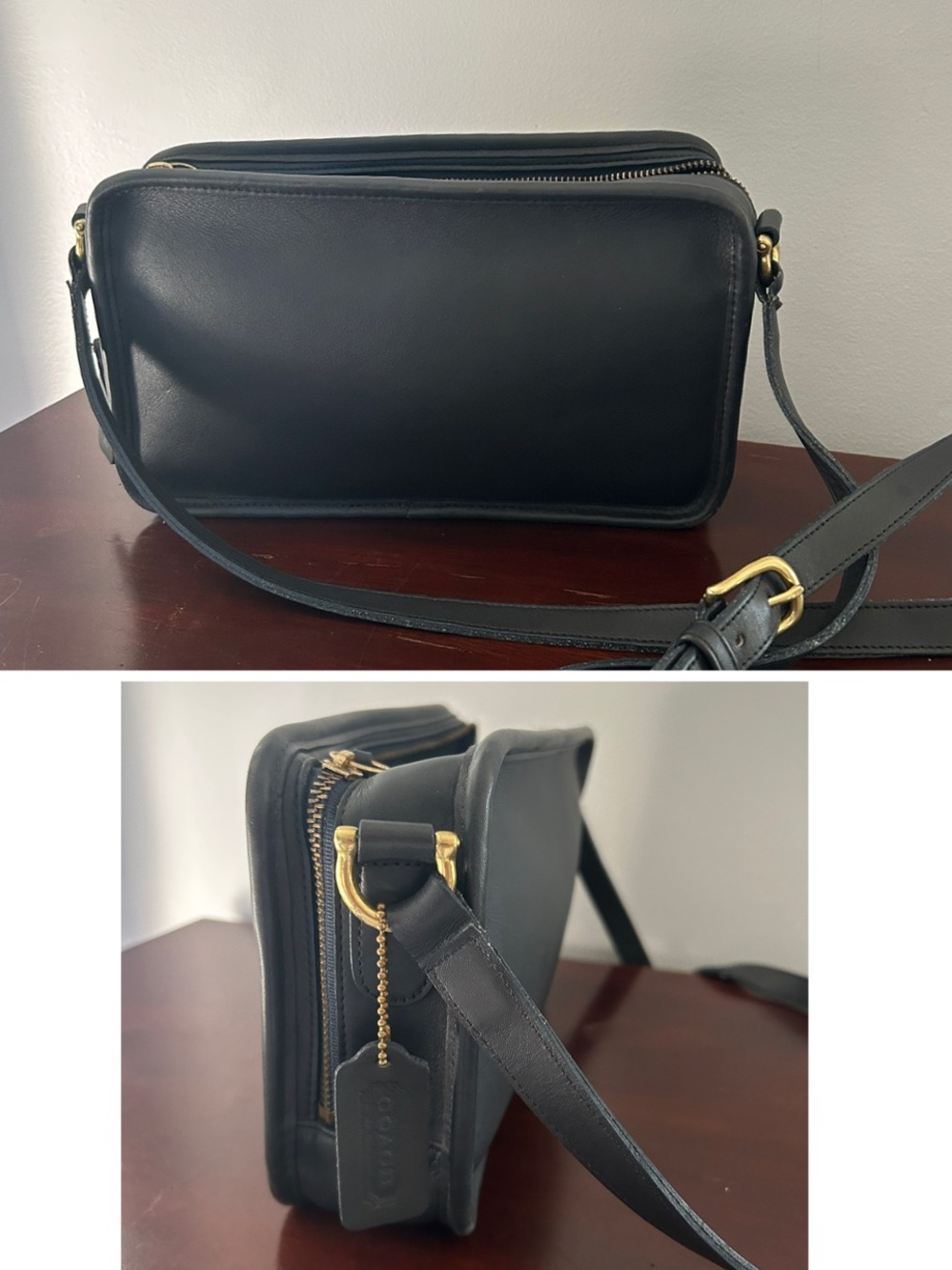 Vintage COACH Classic 9974 Leather Crossbody Bag Handbag USA darkest blue black